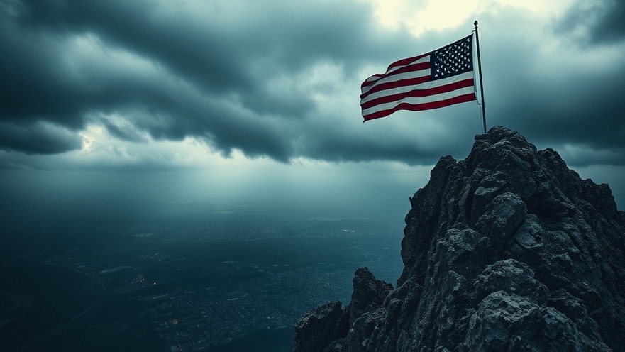 American flag waves atop a mountain, embodying Jonathan Cahn's prophetic insights.