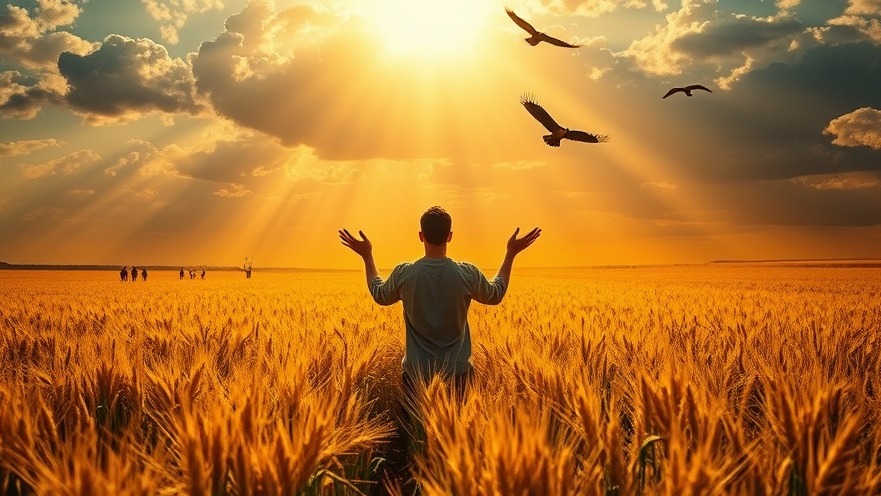 Prophetic words fill the air as a lone figure worships in a summer harvest scene.