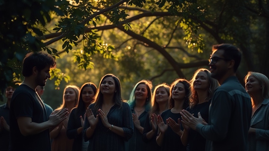 Diverse individuals in a lush setting, linked in prayer, embodying spiritual warfare and the power of prayer.