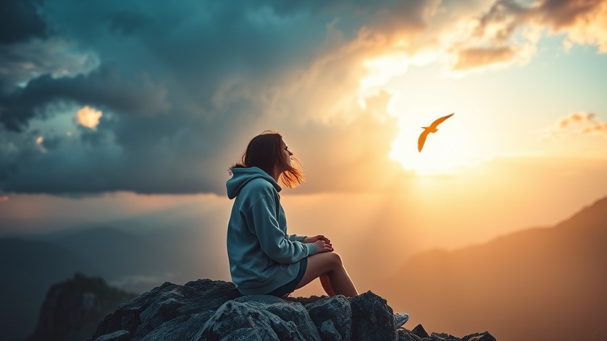 Young woman on cliff during blue hour; spiritual warfare and prophetic insight evoke faith resilience.