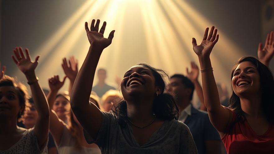 Diverse worshippers in a church experiencing spiritual warfare and revival movement.