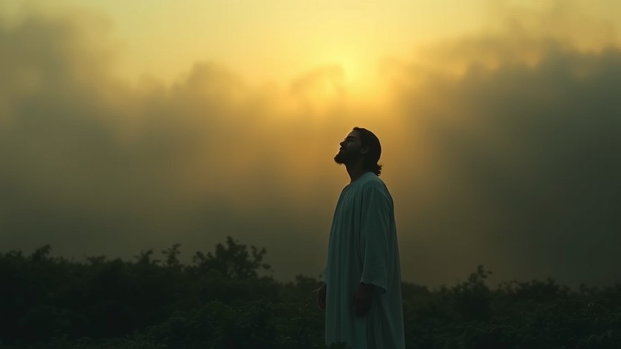 Jesus in serene reflection at dawn, embodying revival and miraculous works.