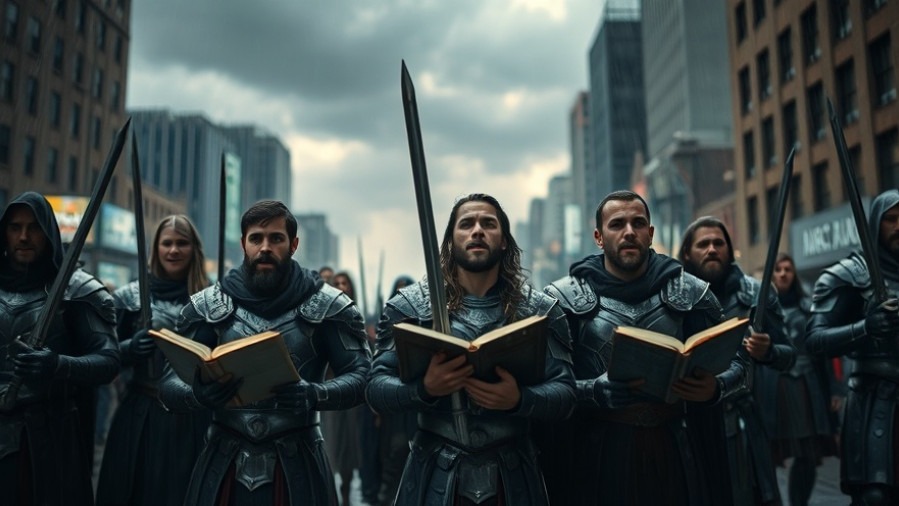 A group in armor holds swords and Bibles, embodying spiritual warfare and personal breakthrough.