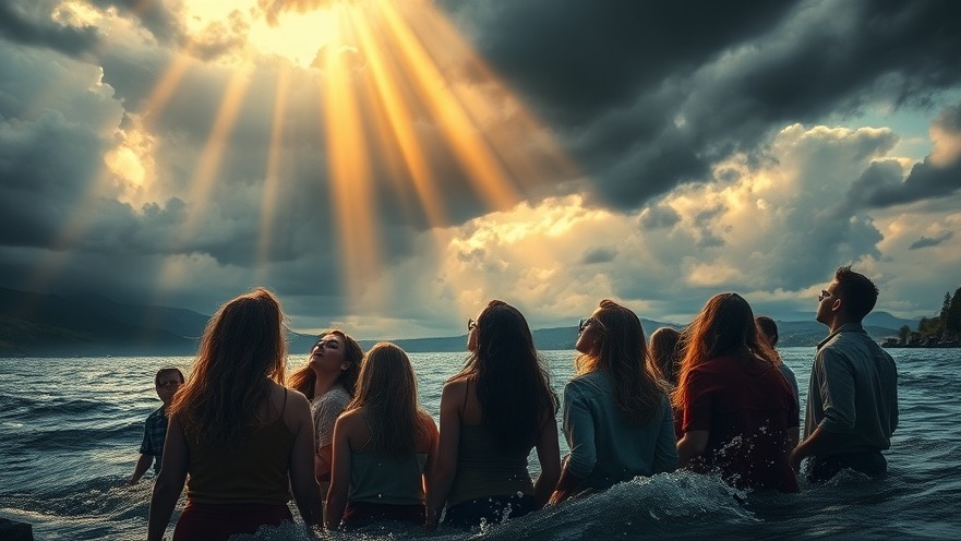 Diverse individuals in awe at a river, reflecting prophetic warning of days of Noah.