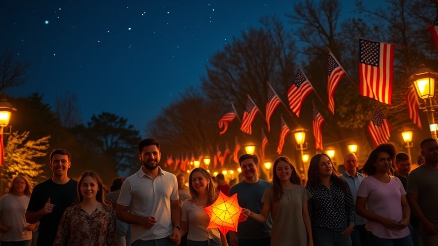 A diverse group celebrates spiritual renewal under a starry sky, united in faith-driven America.