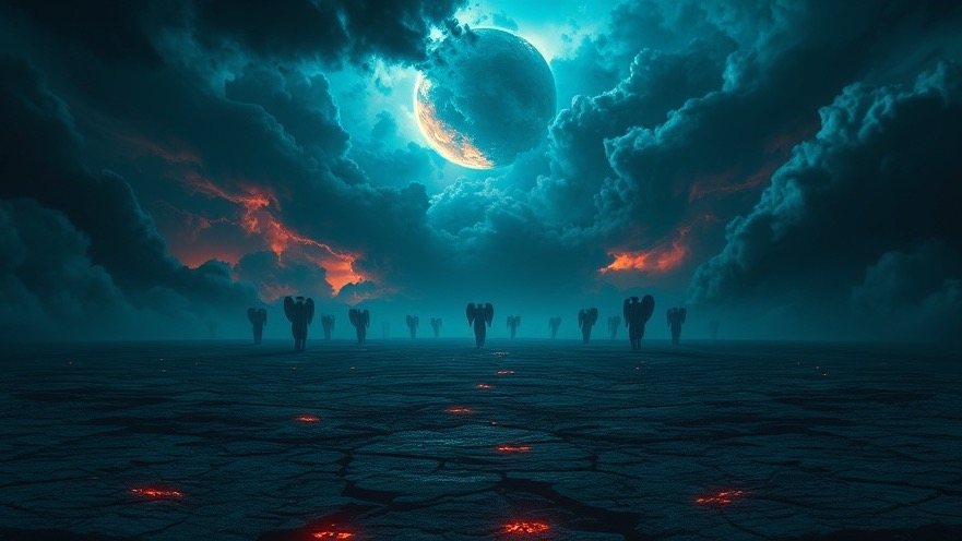 A haunting vision of fallen angels in a cosmic battle on a desolate Earth.