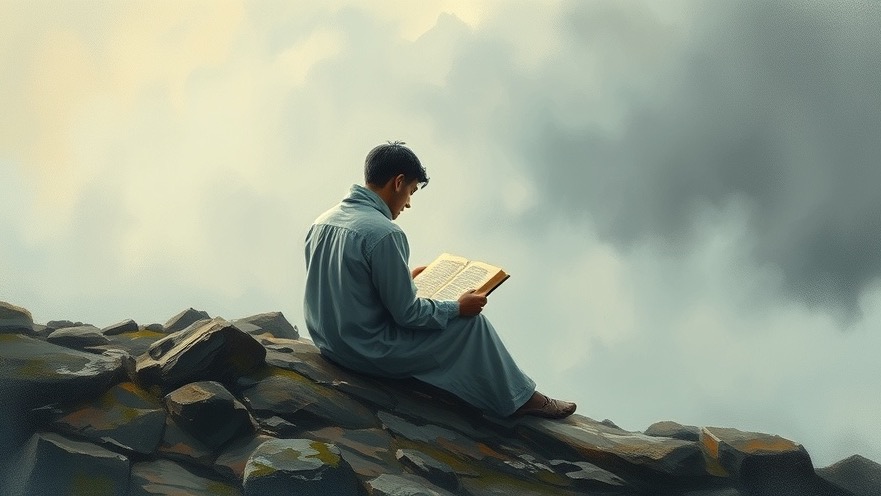 A cinematic oil painting of a contemplative figure with an illuminated Bible, reflecting Christian calling and personal development.