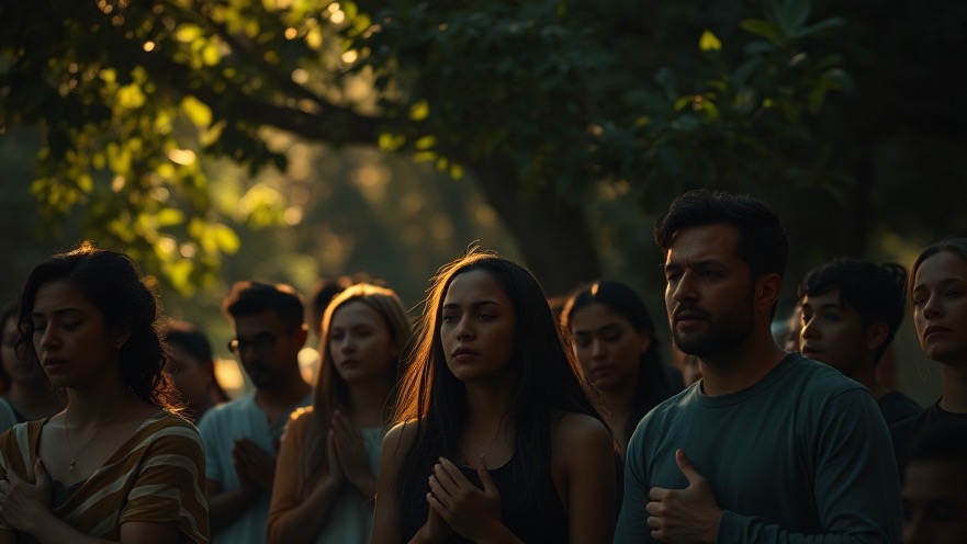 A diverse group in subtle prayer symbolizing Dutch Sheets' spiritual revival.