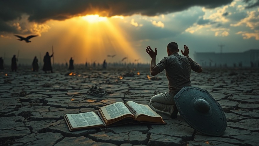 Prayer warrior kneeling in spiritual battles, seeking encouragement for believers.