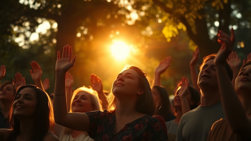 Diverse worshipers in Howell, MI embrace healing services in golden light.