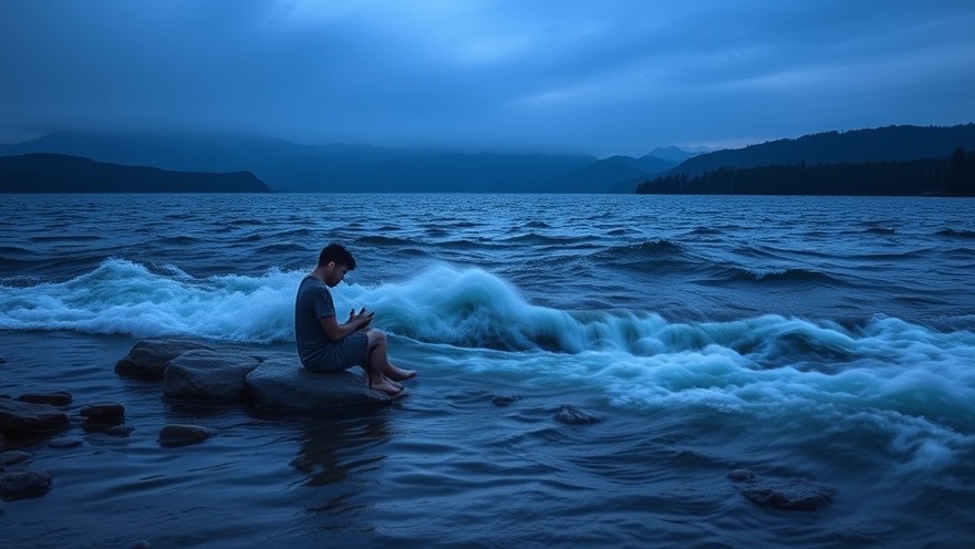 A serene prayer scene by a lake at dawn, embodying patience and faith in God's promises.