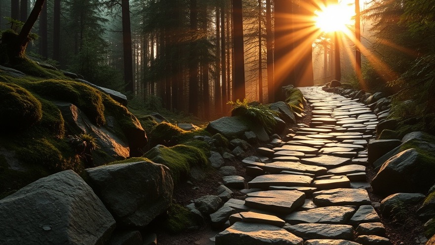 A serene sunrise illuminating a rocky path, symbolizing spiritual breakthroughs for prophetic believers.