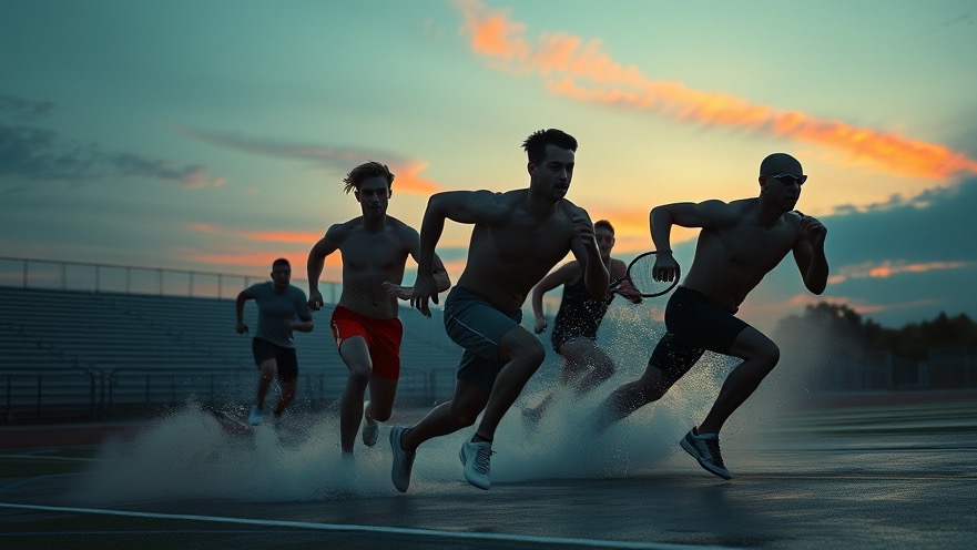 Diverse athletes in dynamic poses embodying the power of dreams under a cinematic sunset.