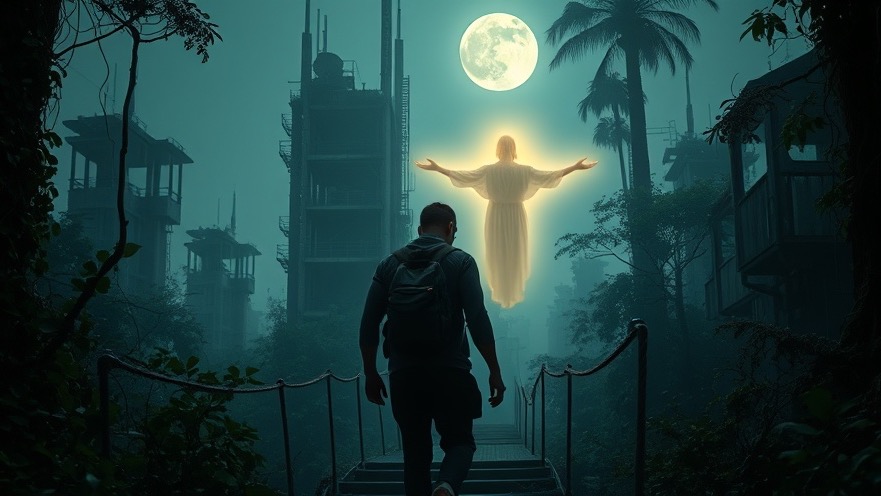 Cinematic image of spiritual protection in an abandoned city, inspired by Dutch Sheets' intercessory prayer.