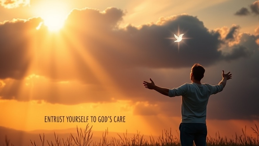 Person on a hilltop at sunset, embodying trust in God with arms outstretched.
