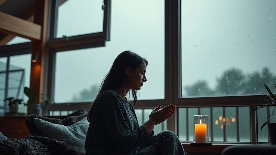 A young woman prays peacefully by her window, embodying 'The Power of Prayer' amidst rain.