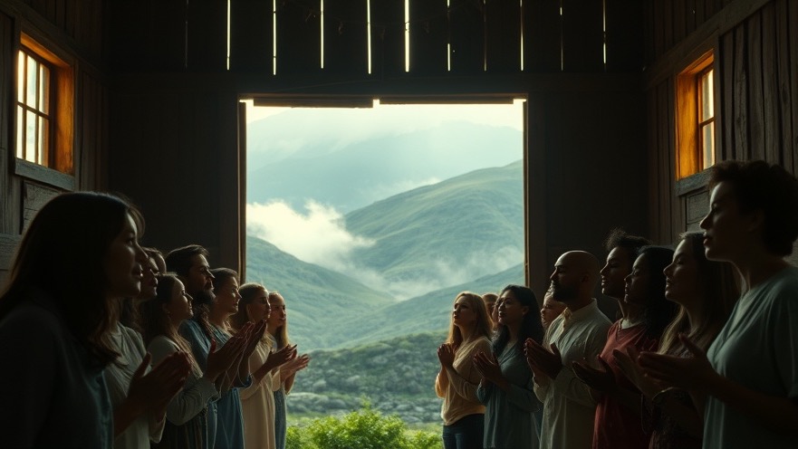 Diverse group in old barn, embodying Josiah generation's spiritual revival.