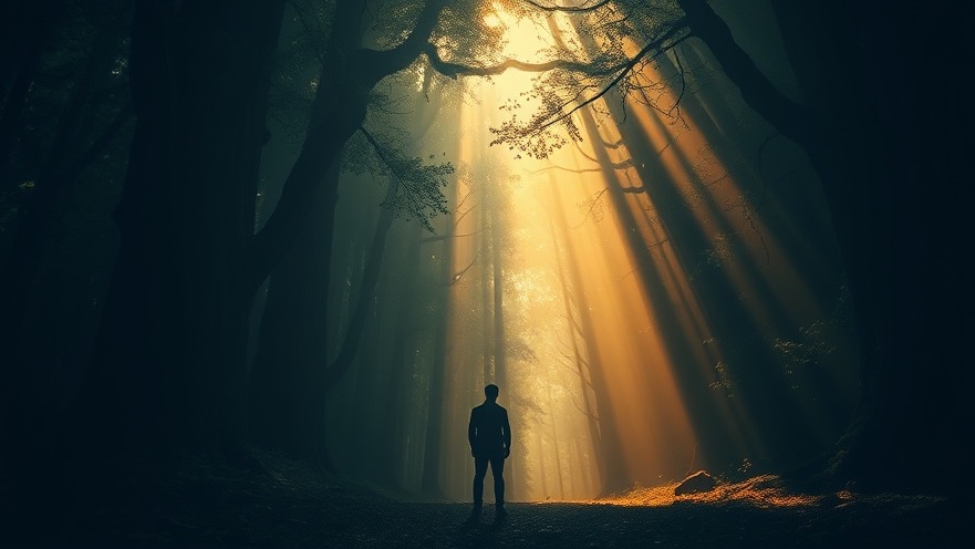 Contemplative figure at the forest threshold, capturing Lance Wallnau's prophetic insights.