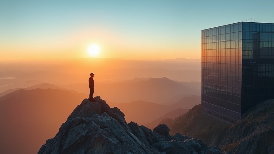 Lone figure on mountain peak symbolizes God-given vision and personal breakthrough.