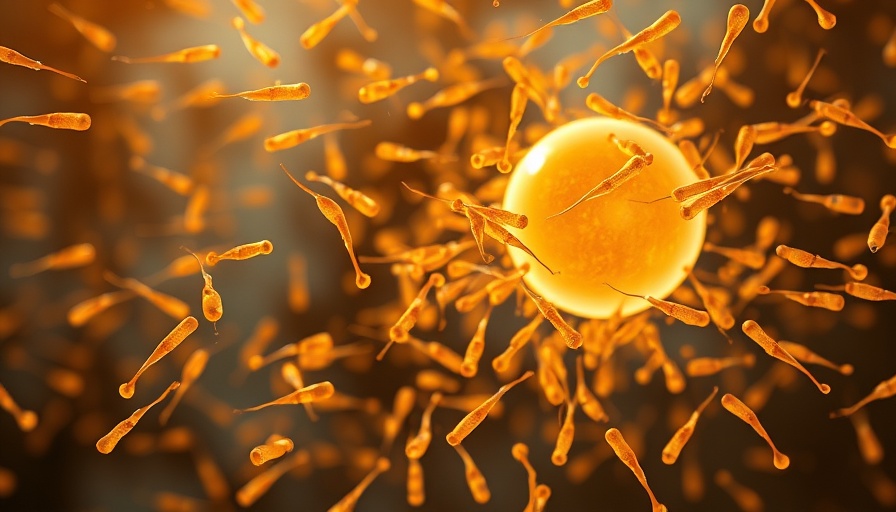 Illustration of sperm approaching egg, related to harmful DNA changes.