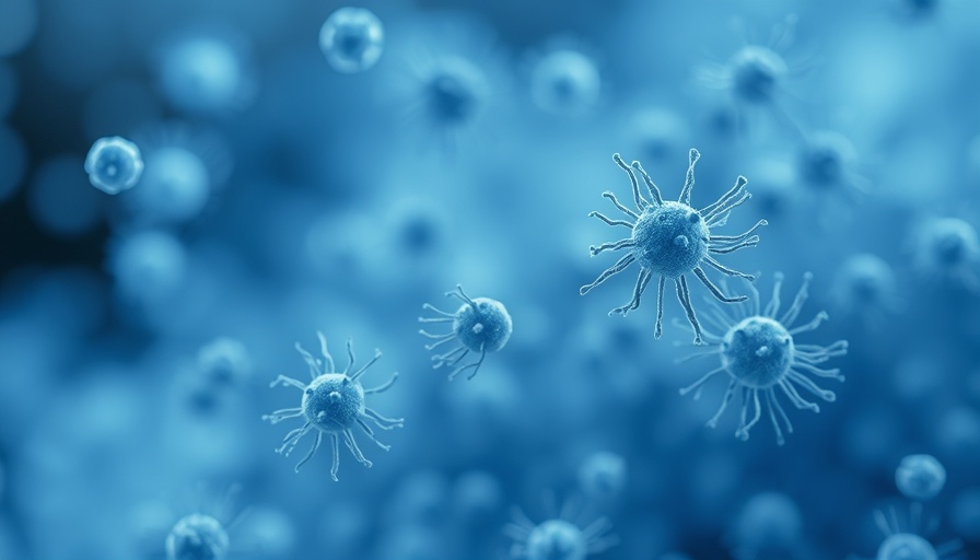 Rising antibiotic resistance illustrated by blue bacteria in a liquid.