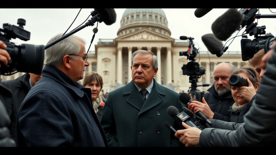 Reporters interview outside government building, George Santos prison sentence commuted.