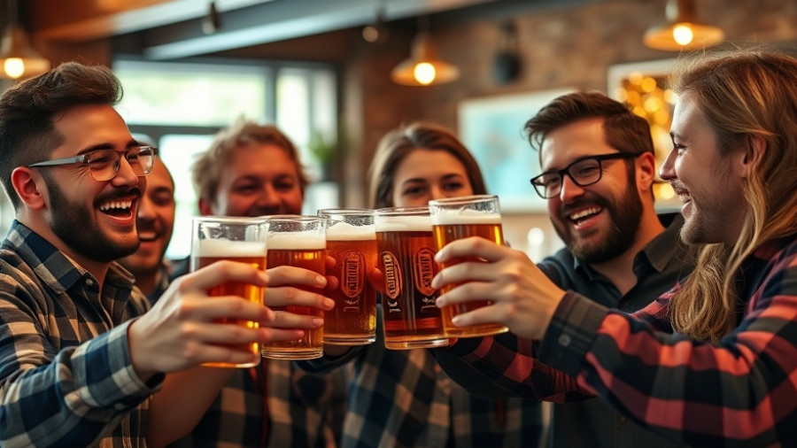 Friends toasting with beers, discussing GLP-1 drugs and alcohol metabolism.