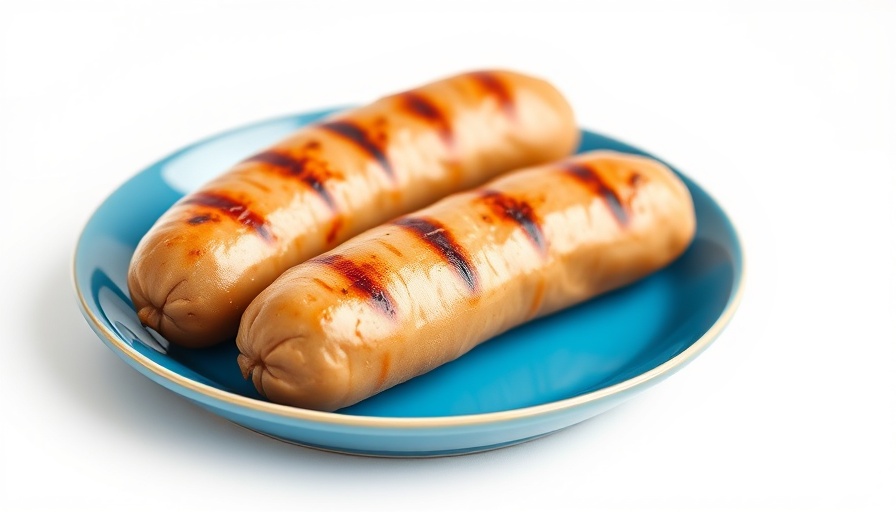 Cooked mycoprotein sausages on blue plate, showcasing health benefits