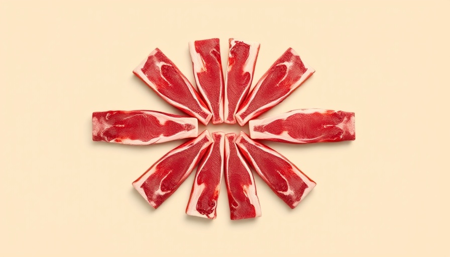 Arrangement of red beef ribs emphasizing health and amino acids.