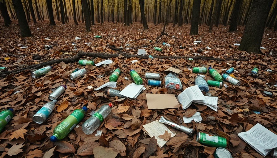 Polluted soil with litter in a forest area.