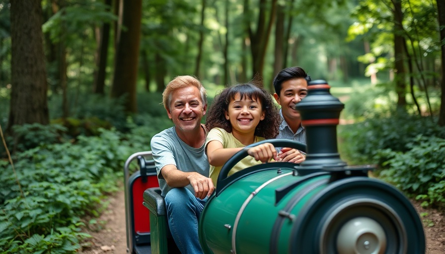 Miniature train rides through lush forests in Georgia.