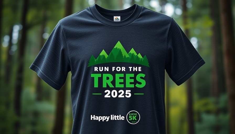 Happy Little Trees 5K event t-shirt with forest design.