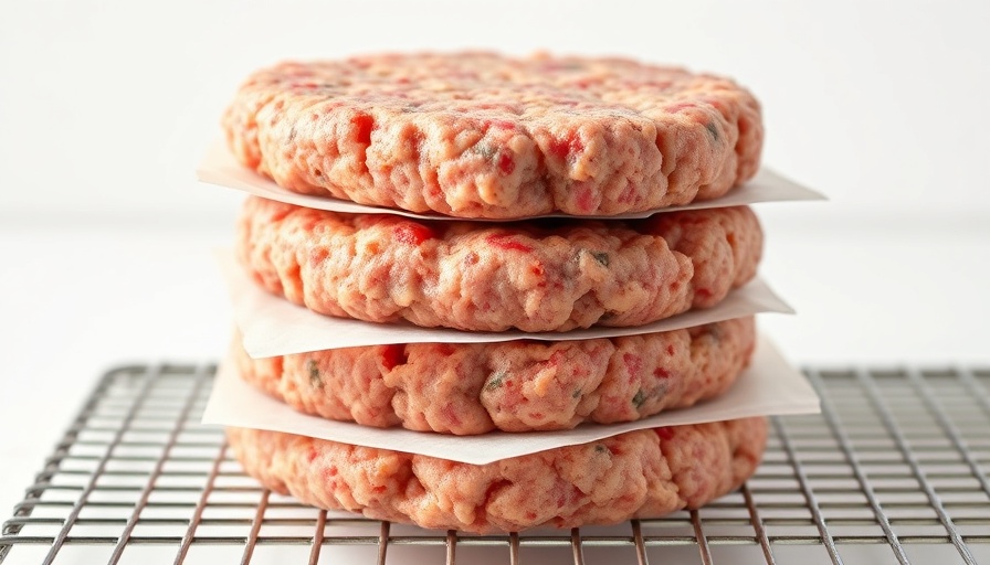Heme Iron and Cancer: Uncooked hamburger patties stacked on wire rack.