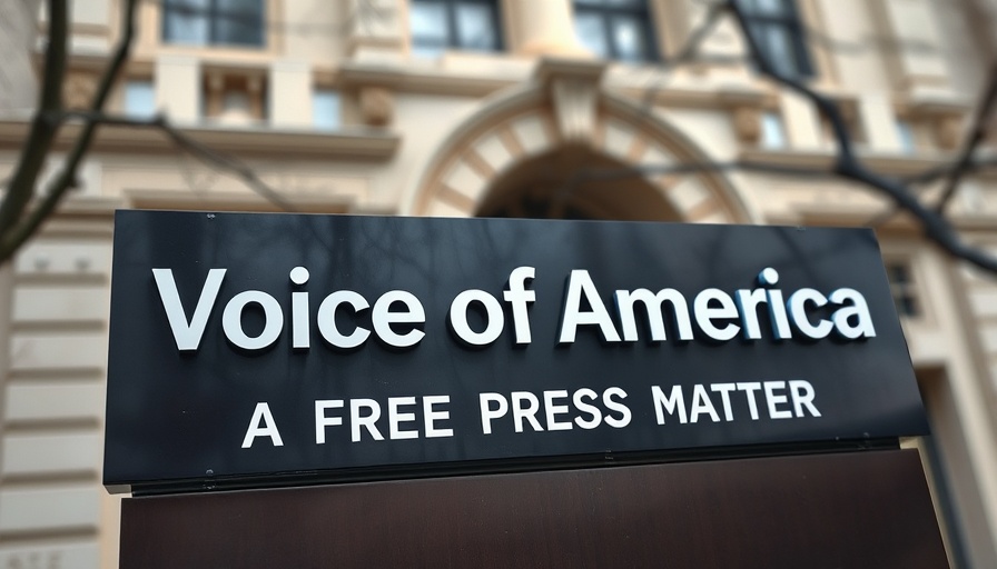Voice of America sign with 'A Free Press Matters' displayed.
