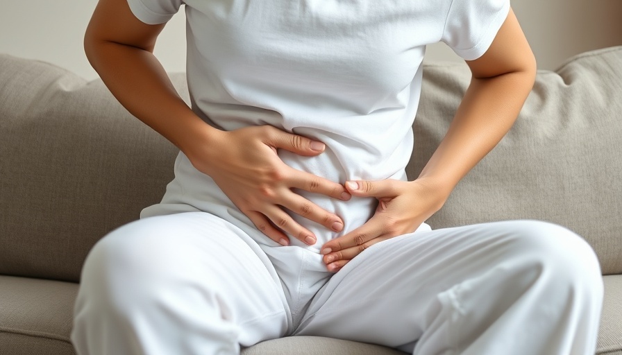 Person holding abdomen indicating pain, relevant to Aquablation treatment for enlarged prostate.