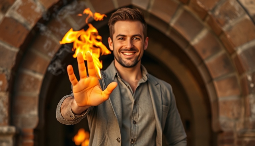 Man performing fire handling, David Blaine Do Not Attempt setting.