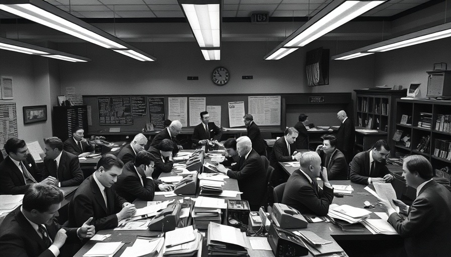 Vintage newsroom scene with editors in lively discussion, Max Frankel New York Times editor.