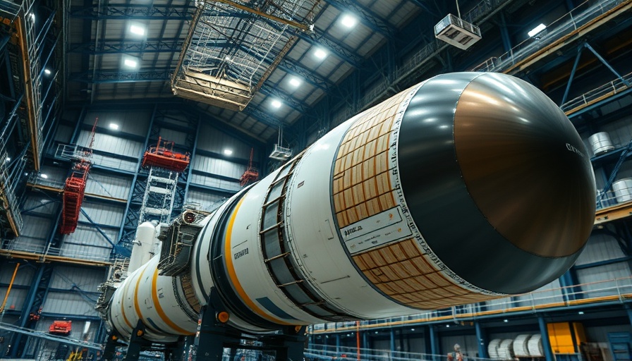 NASA Artemis II mission rocket booster preparation with scaffolding and bright lights.