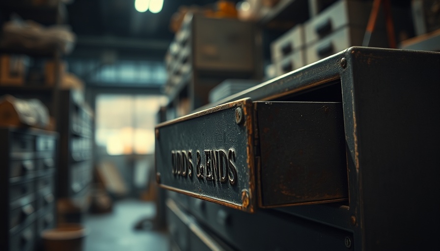 Vintage drawer labeled 'Odds & Ends' in shadowy workshop.