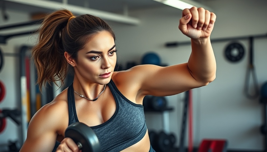 Woman doing full body garage workout, demonstrating strength and focus.