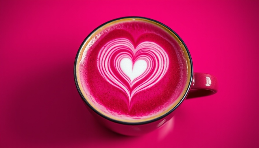 Vibrant beetroot latte with heart art on a magenta table