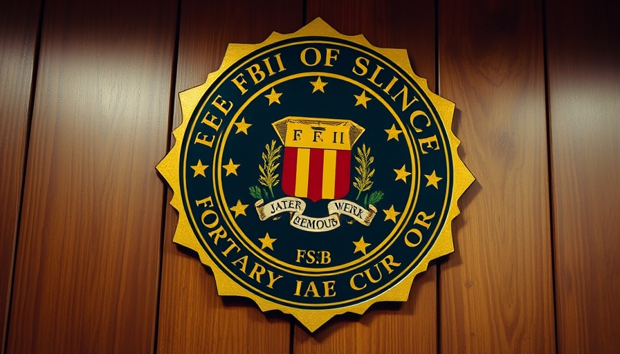FBI emblem prominently displayed on wooden background.