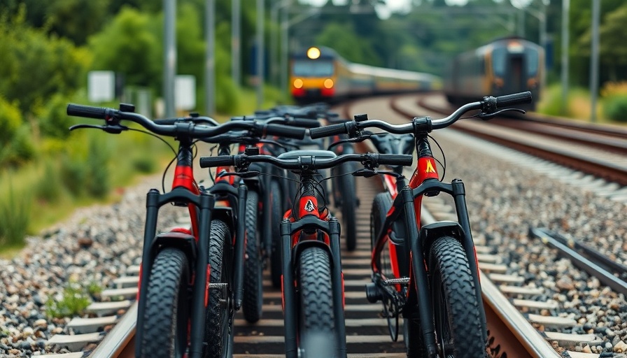Railbike rides Blue Ridge Scenic Railway with railbikes on tracks and a train in the distance.