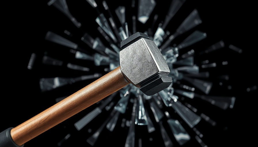 Hammer shattering glass reflecting men's personal growth
