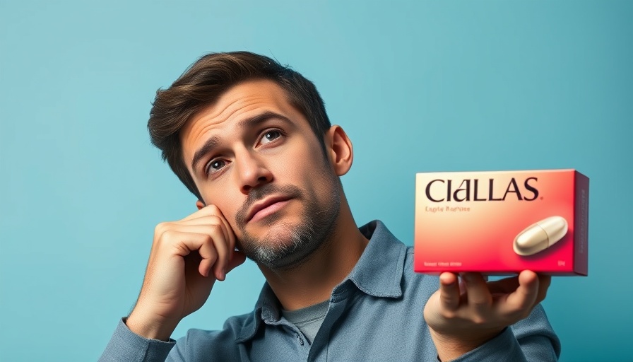 Man pondering next to Cialis box about best time to take for optimal results.
