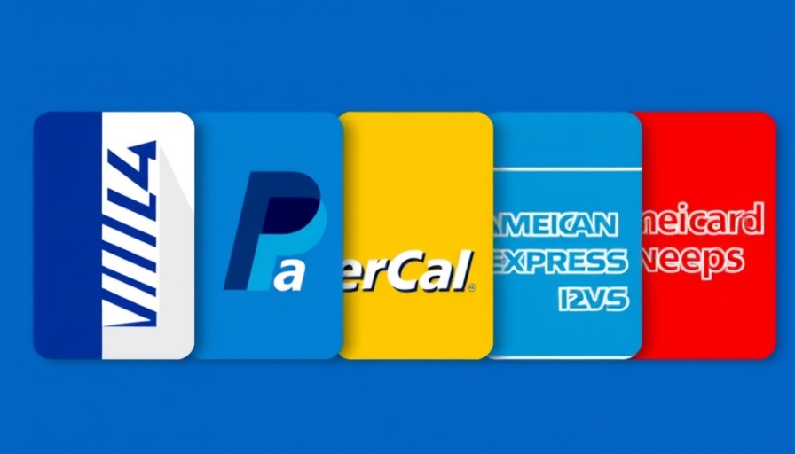 Credit card logos on a blue background.