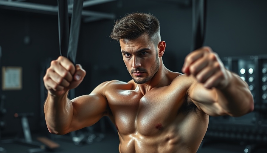 Muscular man doing pull day workouts with resistance bands.