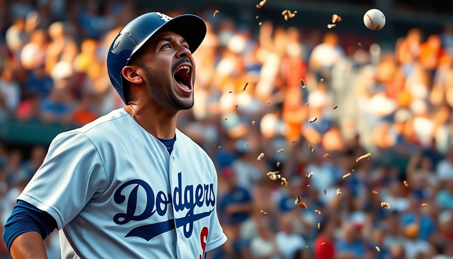 L.A. Dodgers player in game excitement with scattered seeds.