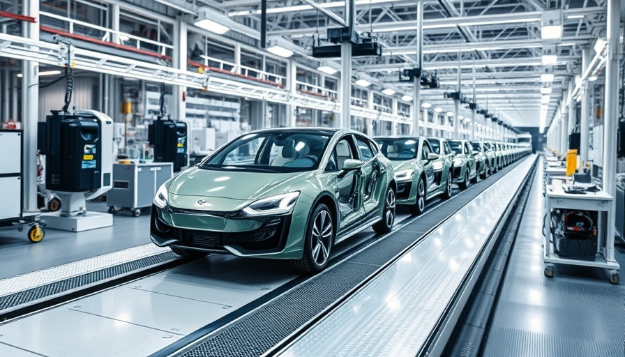 Tesla assembly line with unfinished cars in bright factory.