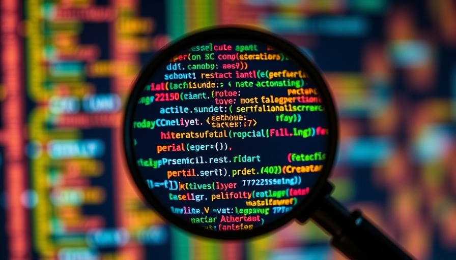 Magnifying glass over colorful computer code highlights AI's debugging limits.